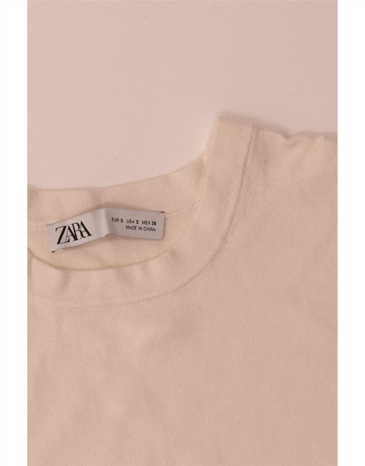 Suéter feminino Zara com gola redonda, Reino Unido 10, pequeno, branco
