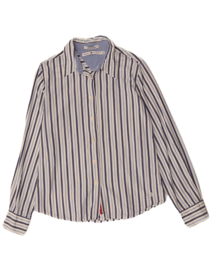 Camisa feminina Tommy Hilfiger US 10 grande algodão listrado azul