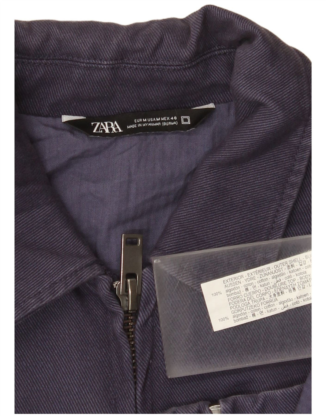 Jaqueta bomber masculina Zara UK 38 algodão azul marinho médio