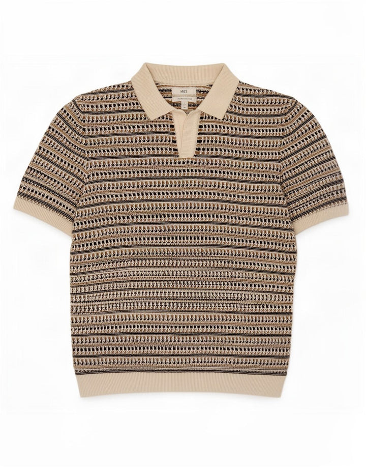 Camisa polo masculina de manga curta Marks & Spencer pequena listrada multicolorida