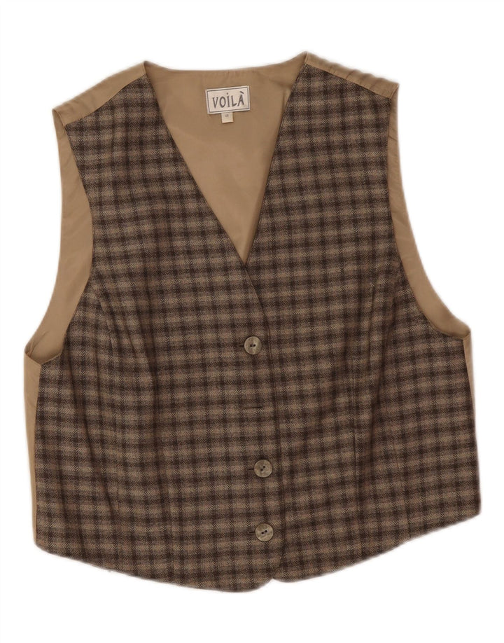 Colete feminino vintage EU 40 poliéster xadrez bege médio