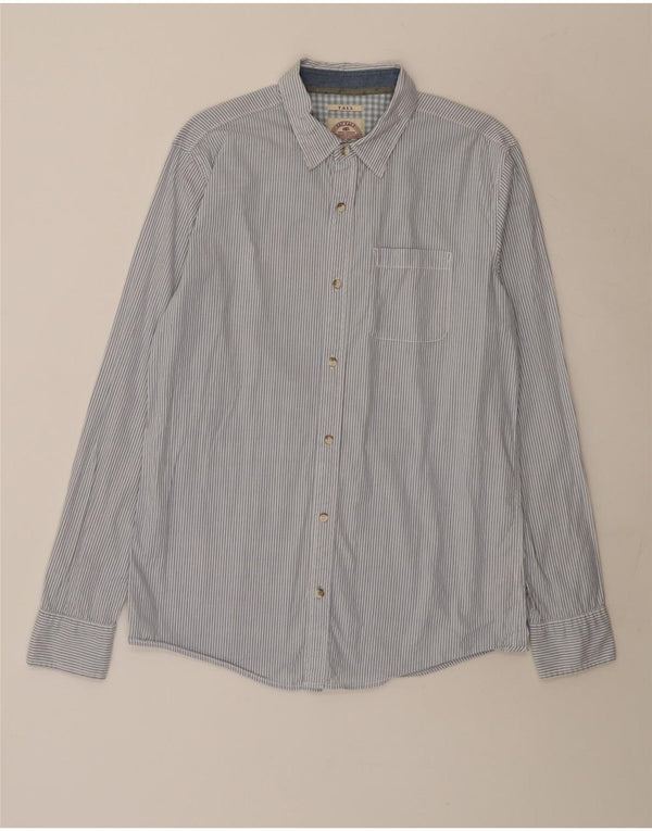 Camisa masculina alta e regular Fat Face de algodão listrado azul médio