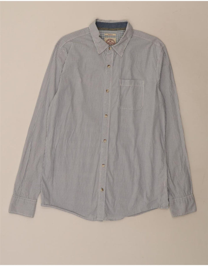 Camisa masculina alta e regular Fat Face de algodão listrado azul médio