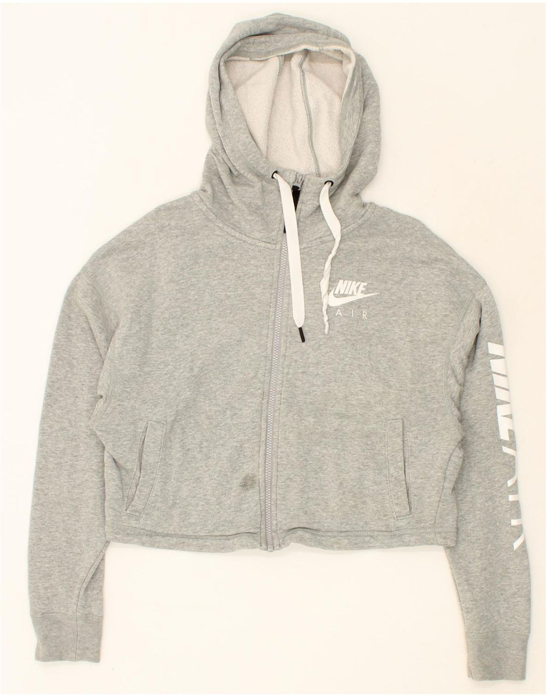 NIKE Womens Crop Graphic Zip Hoodie Sweater UK 14 Medium Grey Cotton Vintage Nike and Second-Hand Nike from Messina Hembry 
