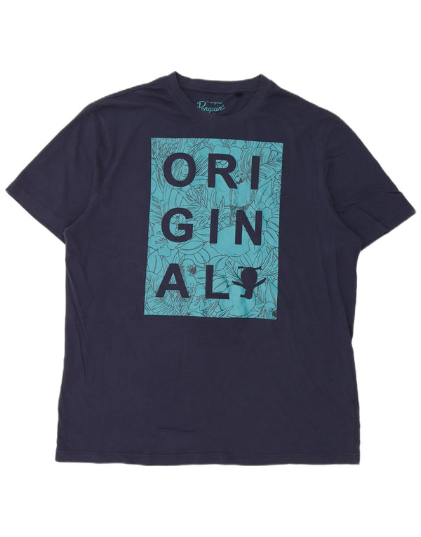 Camiseta gráfica masculina Penguin Top 2XL algodão azul marinho