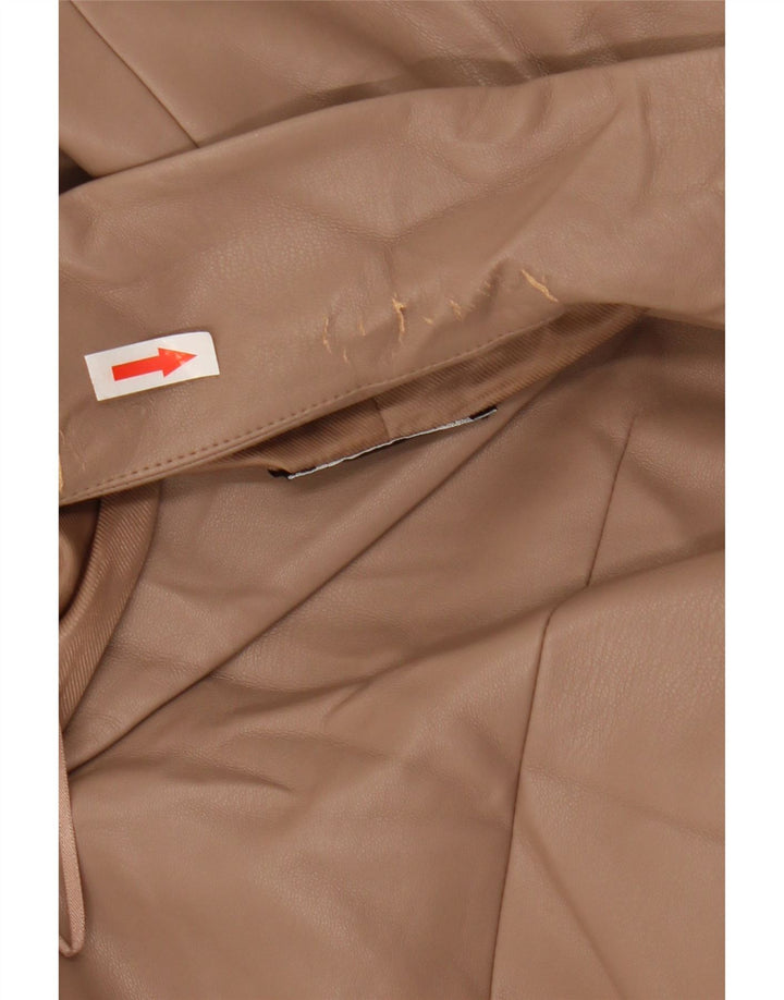 Jaqueta blazer feminina de couro sintético com 2 botões Zara UK 10 poliéster bege pequeno