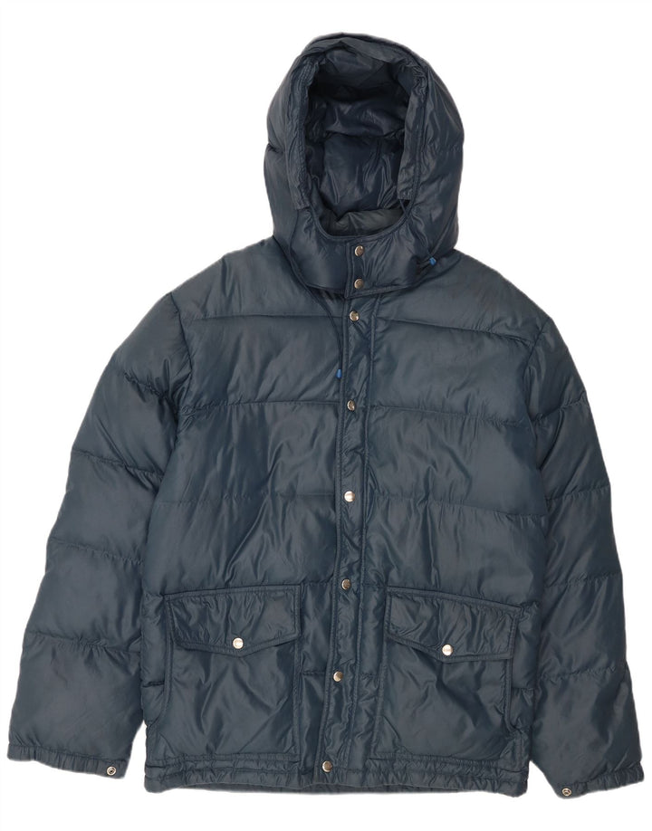 Jaqueta masculina acolchoada com capuz VINTAGE UK 38 azul marinho médio