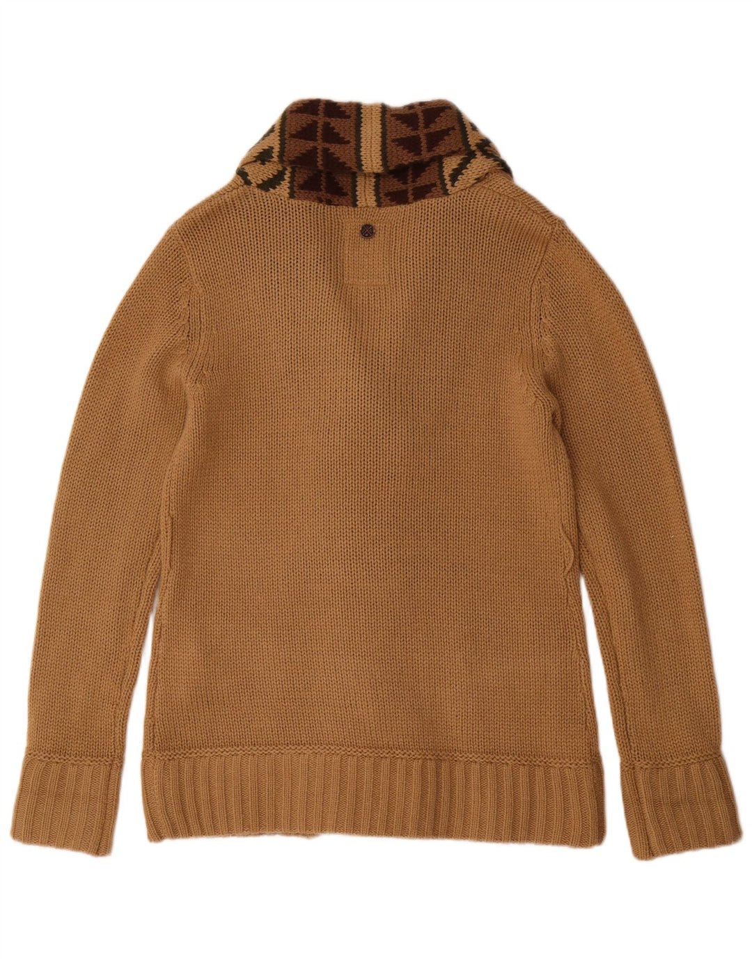 Suéter cardigã feminino KHUJO Reino Unido 16 grande acrílico geométrico bege