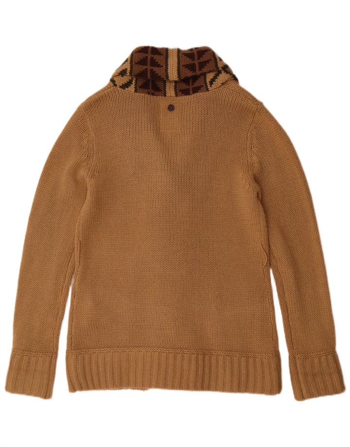 Suéter cardigã feminino KHUJO Reino Unido 16 grande acrílico geométrico bege