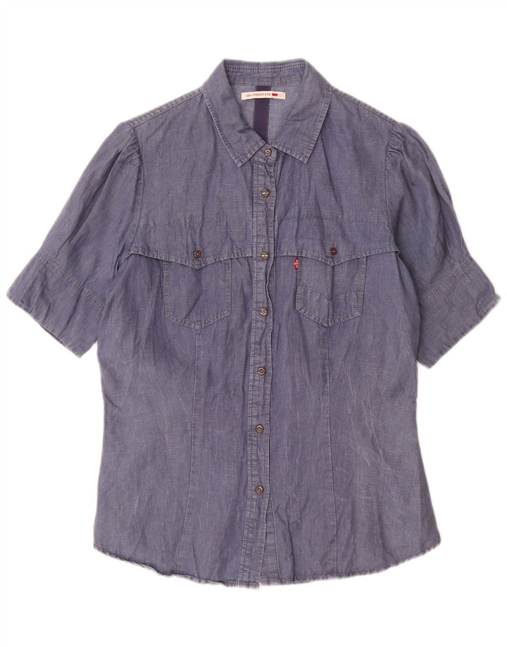 Camisa feminina de manga curta Levi's UK 14 grande algodão azul