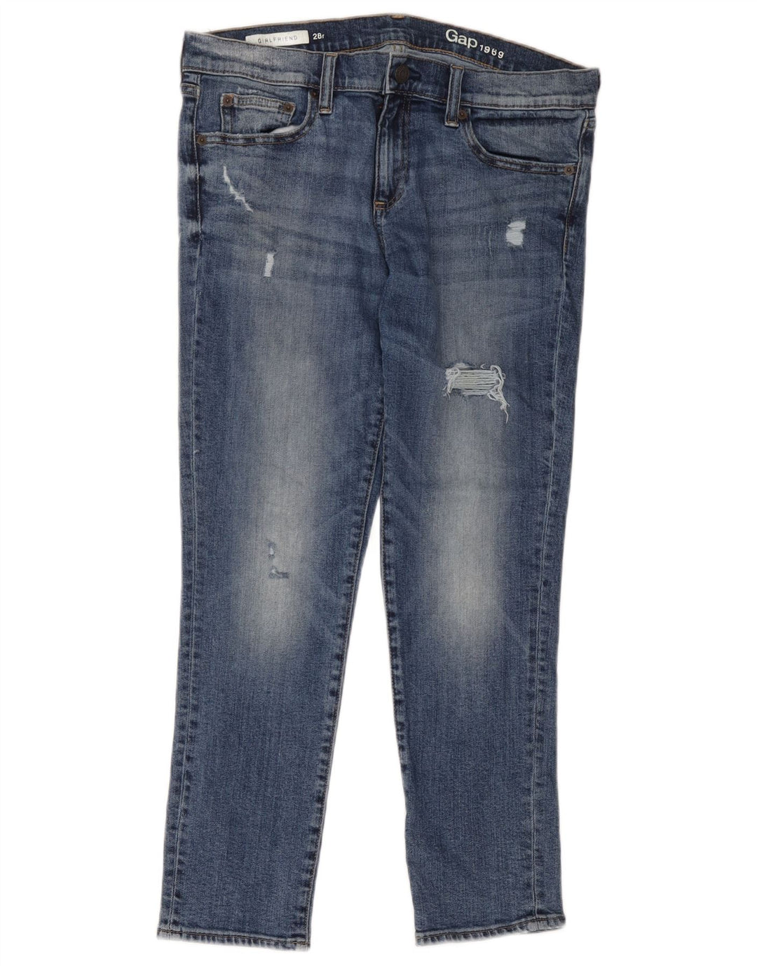 Jeans feminino Gap Girlfriend Distressed Slim W28 L26 Azul Algodão