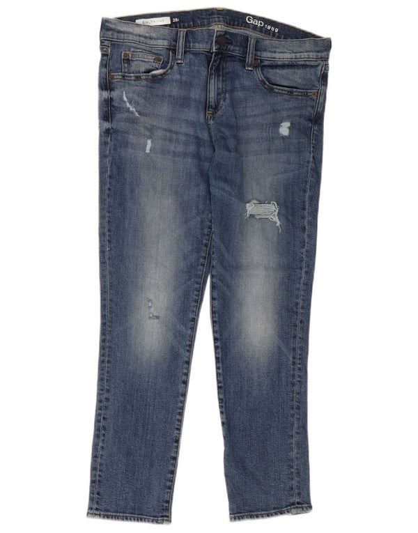 Jeans feminino Gap Girlfriend Distressed Slim W28 L26 Azul Algodão