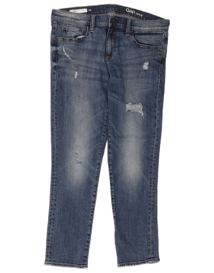 Jeans feminino Gap Girlfriend Distressed Slim W28 L26 Azul Algodão