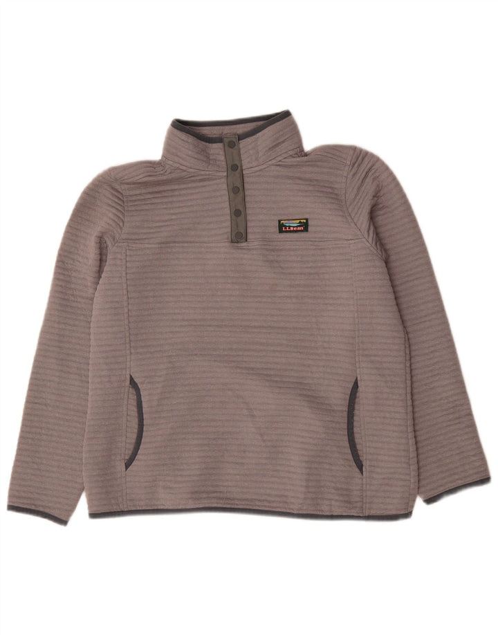 L.L.Bean Suéter feminino com gola redonda e botão UK 16 grande poliéster cinza