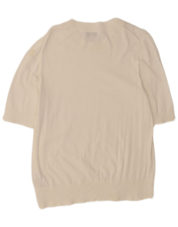 Suéter feminino Cos manga 3/4 com gola canoa Reino Unido 12 algodão branco médio