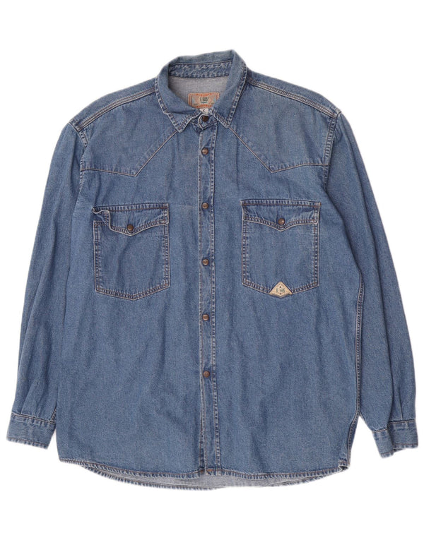 Camisa jeans masculina vintage grande azul