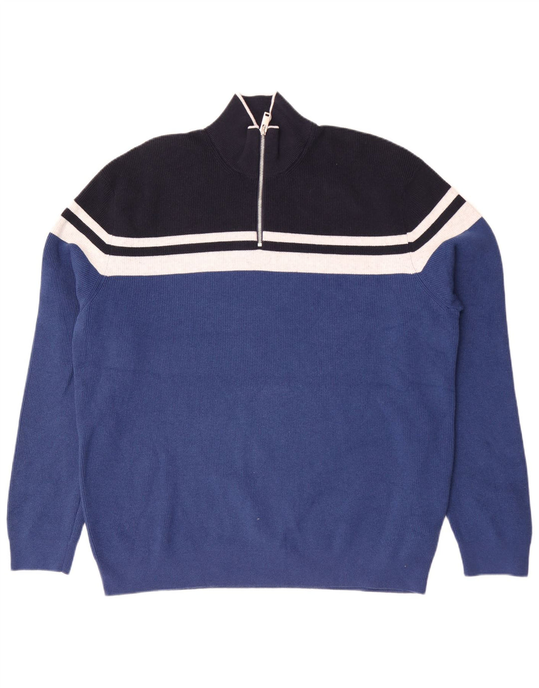 Suéter masculino Marks & Spencer com zíper e gola 2XL poliéster listrado azul