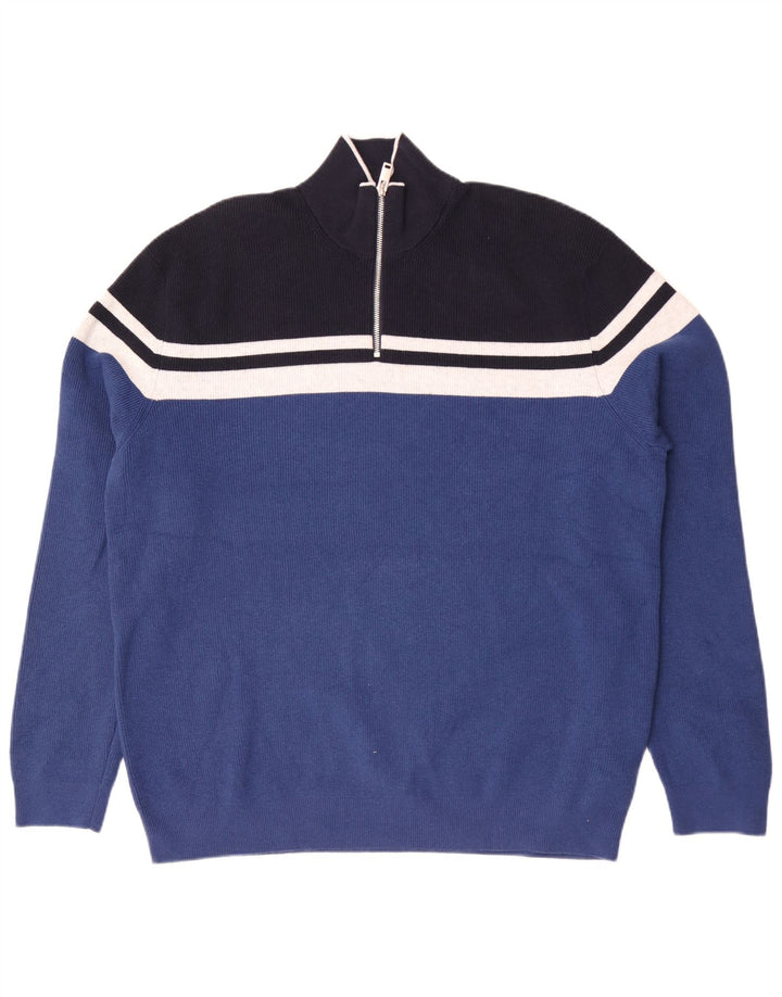 Suéter masculino Marks & Spencer com zíper e gola 2XL poliéster listrado azul