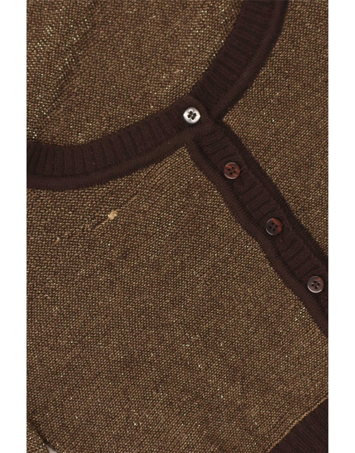 Suéter cardigan feminino Max & Co. Reino Unido 12 bloco colorido marrom médio