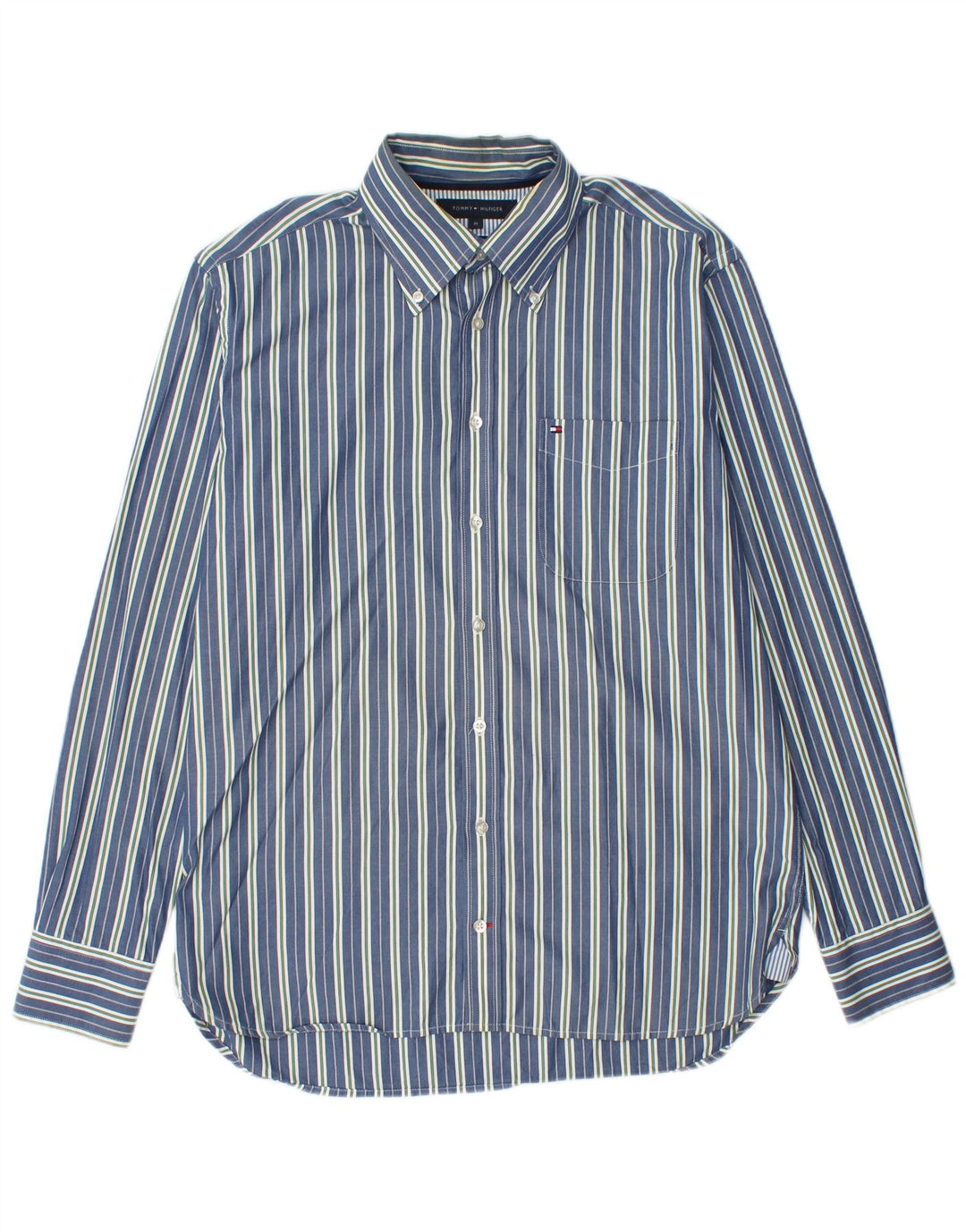 Camisa masculina Tommy Hilfiger de algodão listrado azul médio