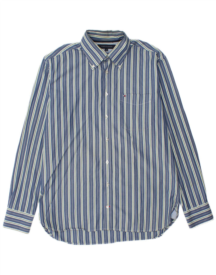Camisa masculina Tommy Hilfiger de algodão listrado azul médio