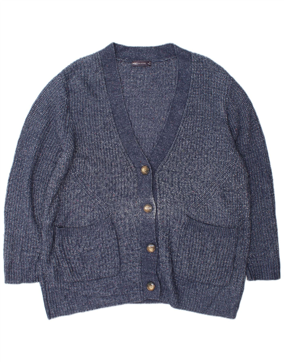 Suéter cardigã feminino grande Marks & Spencer UK 18 XL azul manchado