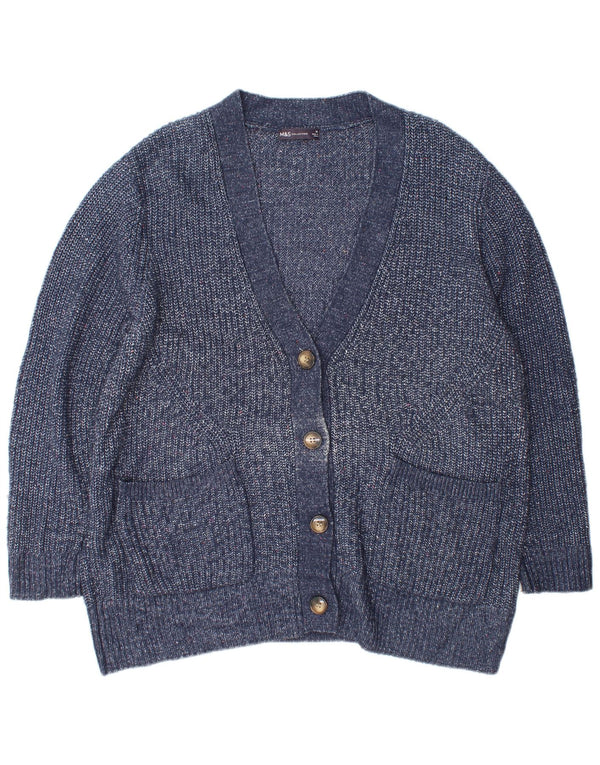 Suéter cardigã feminino grande Marks & Spencer UK 18 XL azul manchado