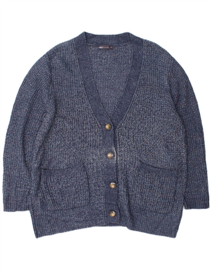 Suéter cardigã feminino grande Marks & Spencer UK 18 XL azul manchado