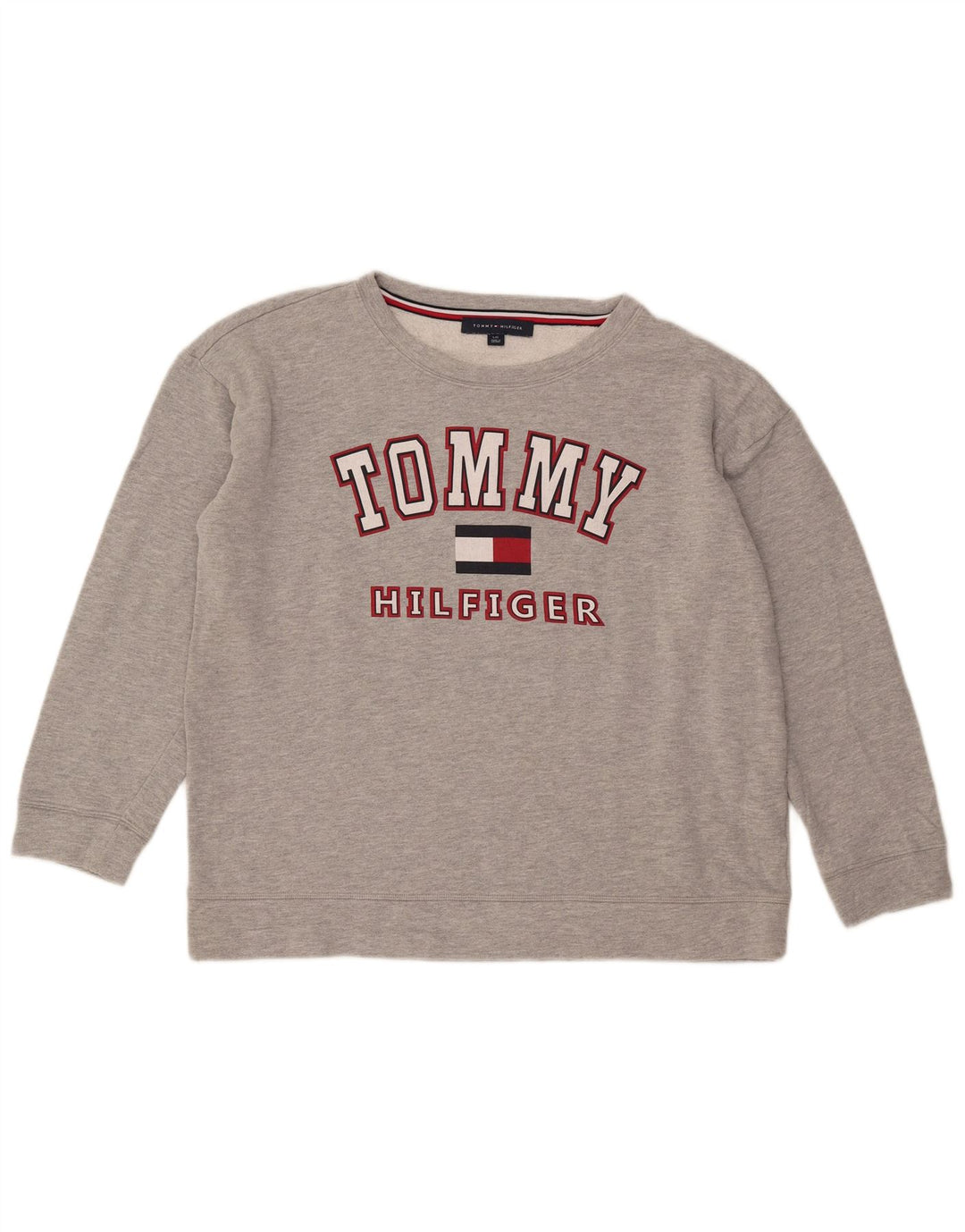 Tommy Hilfiger moletom feminino gráfico oversized jumper UK 16 grande cinza