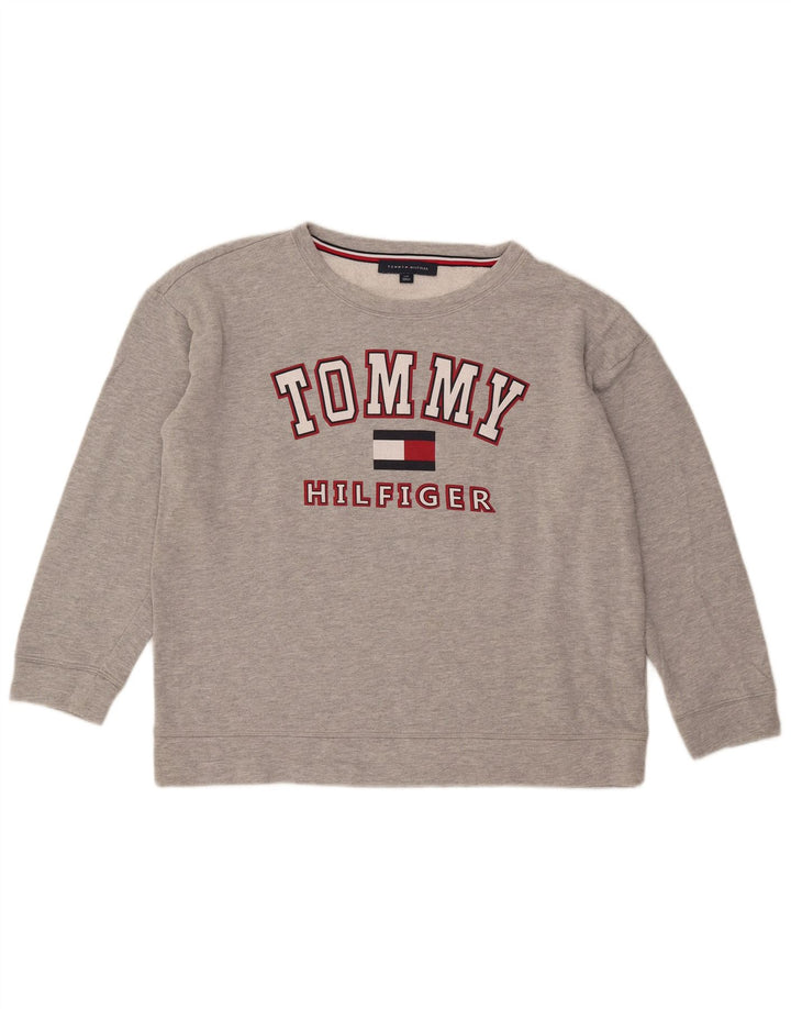 Tommy Hilfiger moletom feminino gráfico oversized jumper UK 16 grande cinza