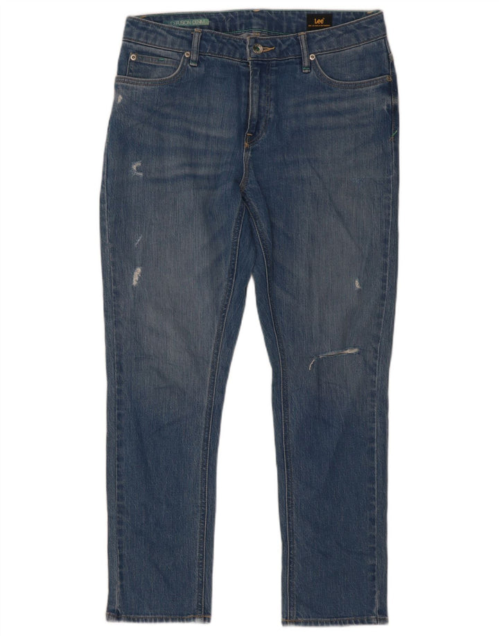 Lee Womens Distressed Slim Jeans W27 L26 Algodão Azul