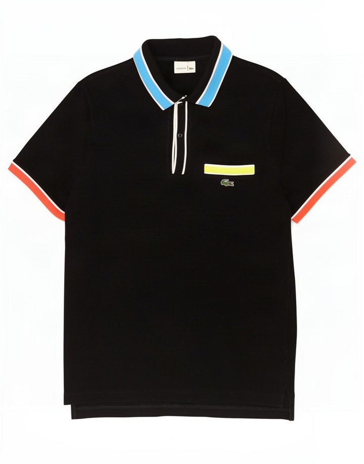 Camisa polo masculina Lacoste tamanho 4 médio preto colorblock algodão