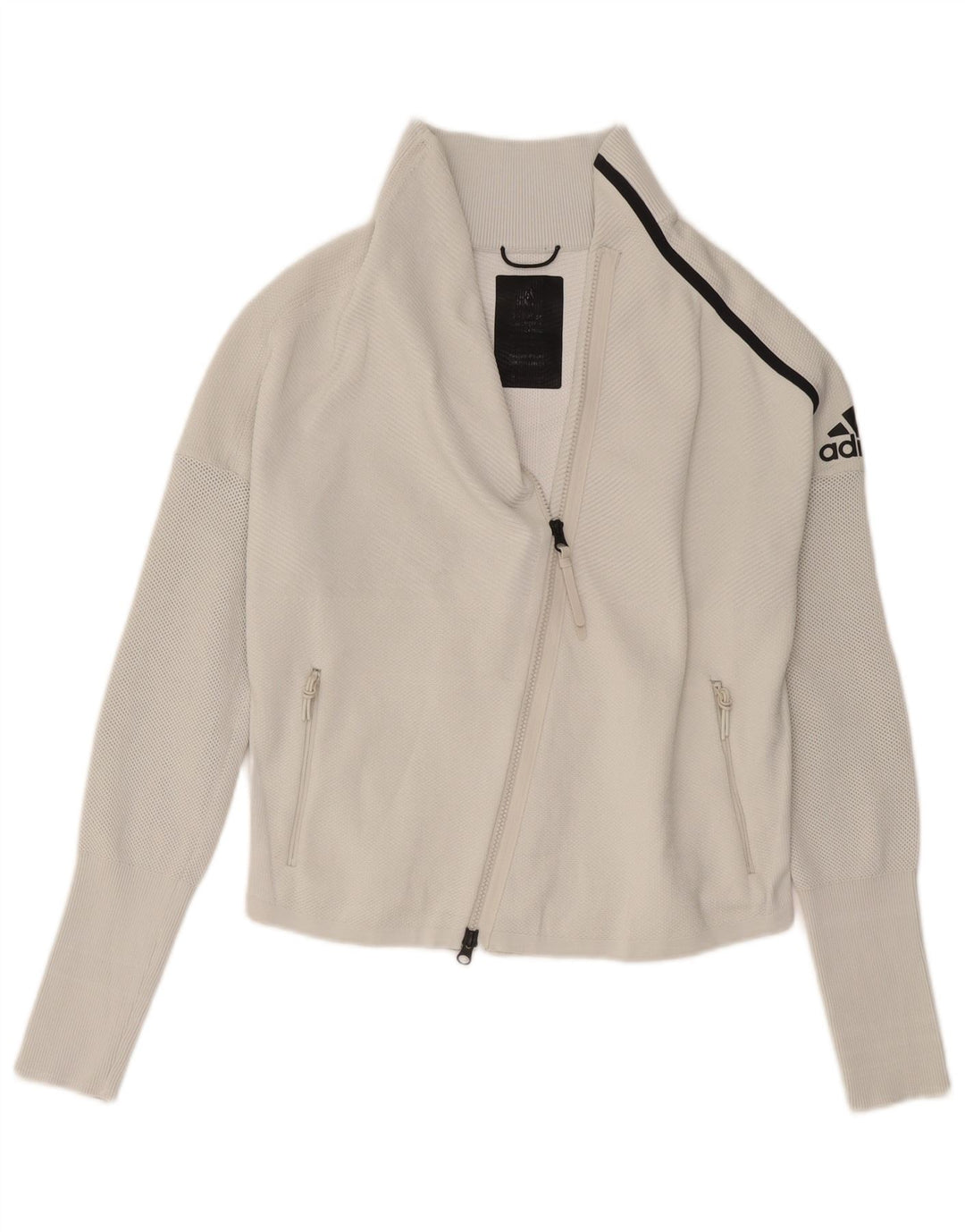 Adidas Womens Graphic Tracksuit Top Jacket Reino Unido 8/10 Pequeno Poliéster Branco