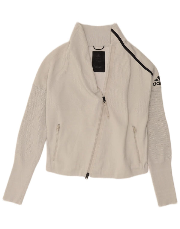 Adidas Womens Graphic Tracksuit Top Jacket Reino Unido 8/10 Pequeno Poliéster Branco