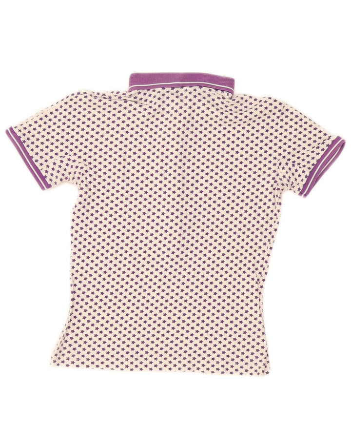 Camisa polo feminina Fred Perry Reino Unido 12 algodão manchado branco médio