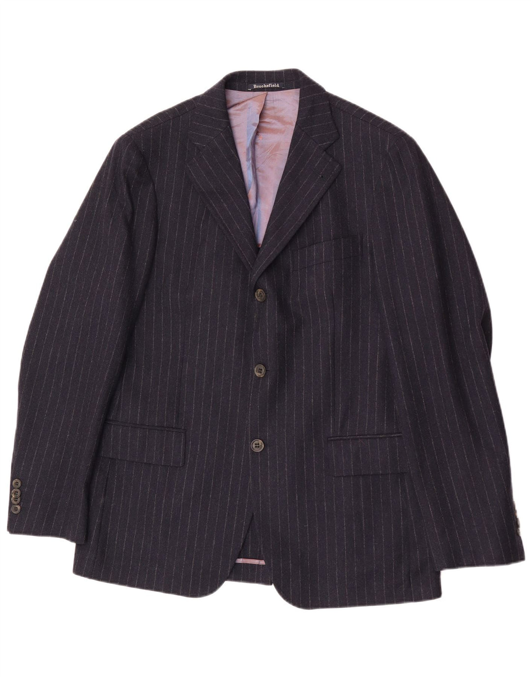Jaqueta Blazer Masculina Brooksfield com 3 Botões IT 50 Grande Risca Azul Marinho