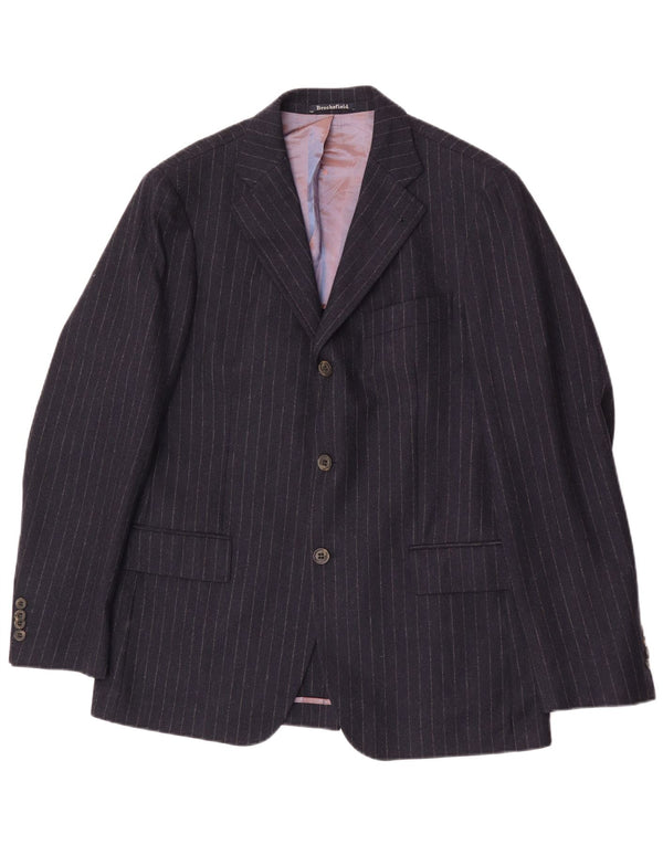 Jaqueta Blazer Masculina Brooksfield com 3 Botões IT 50 Grande Risca Azul Marinho