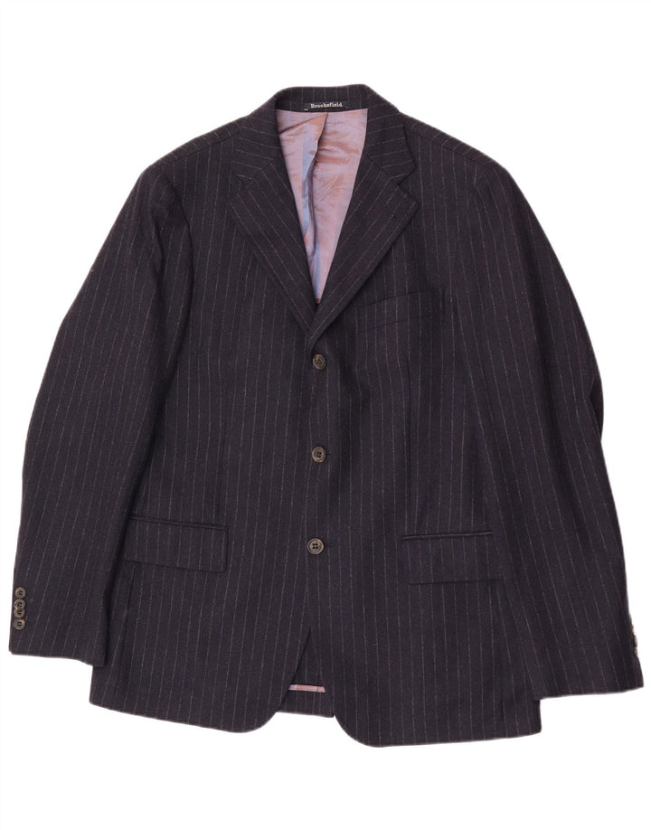 Jaqueta Blazer Masculina Brooksfield com 3 Botões IT 50 Grande Risca Azul Marinho