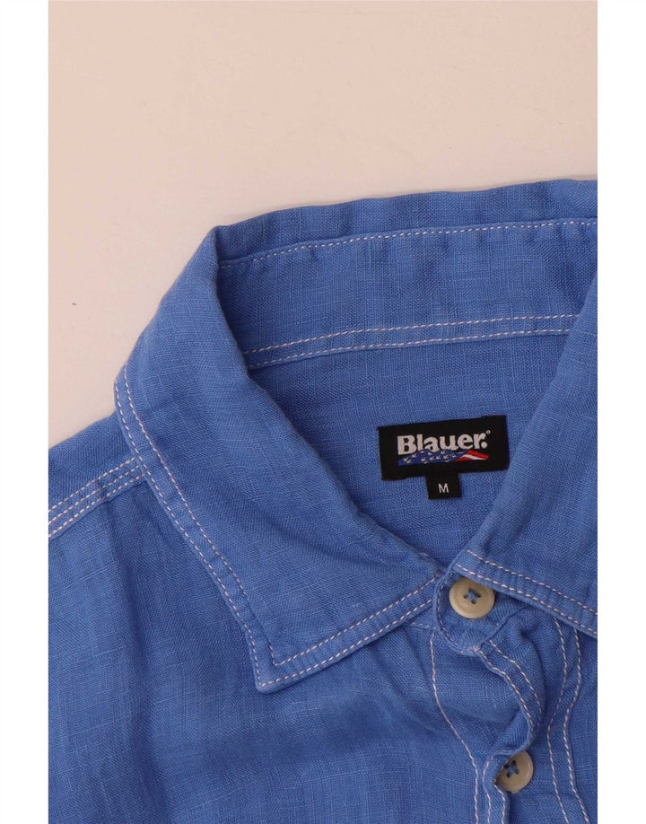Camisa masculina Blauer de linho azul médio