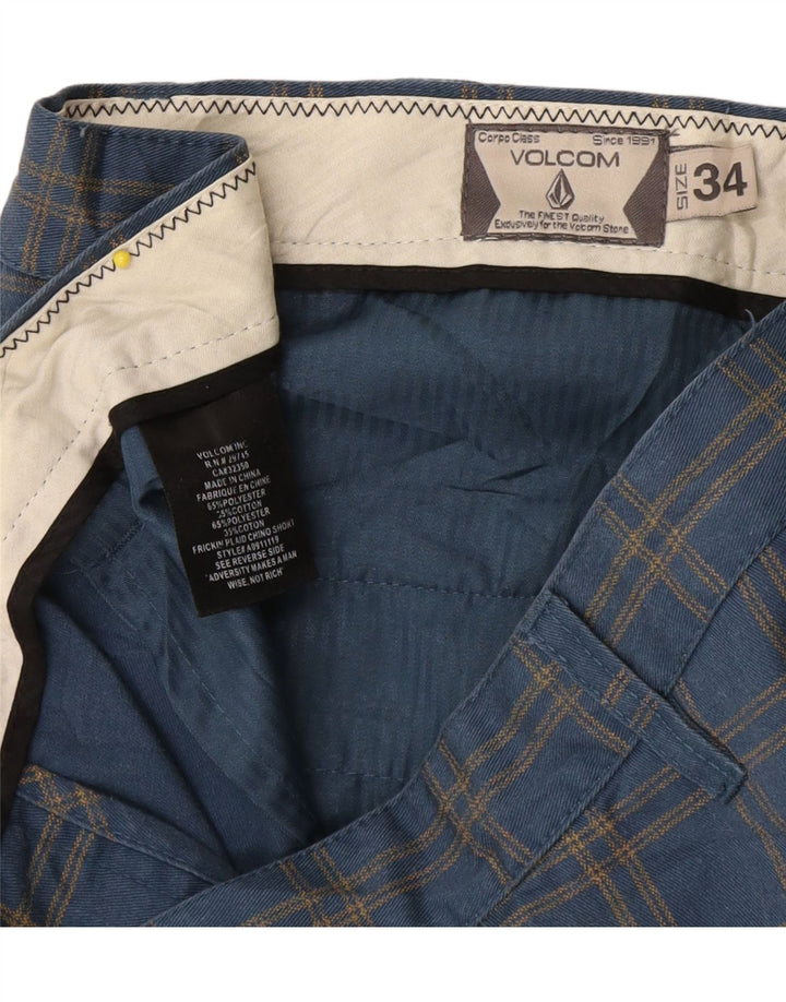 Volcom Mens Chino Shorts W34 Grande Poliéster Xadrez Azul