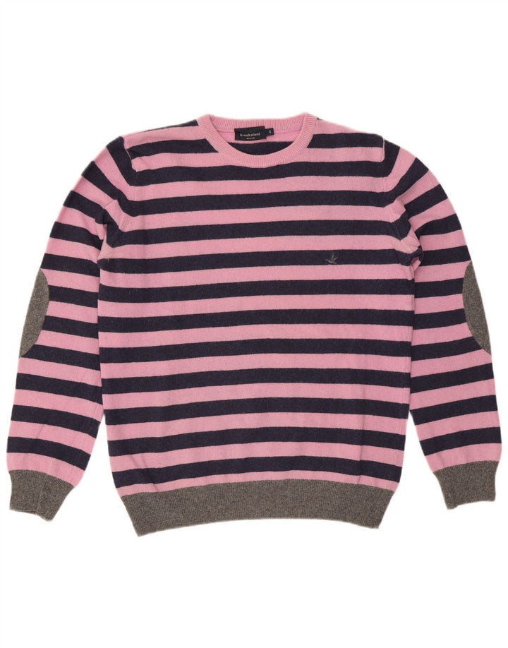 Suéter masculino Brooksfield com gola redonda IT 46 lã listrada rosa pequena