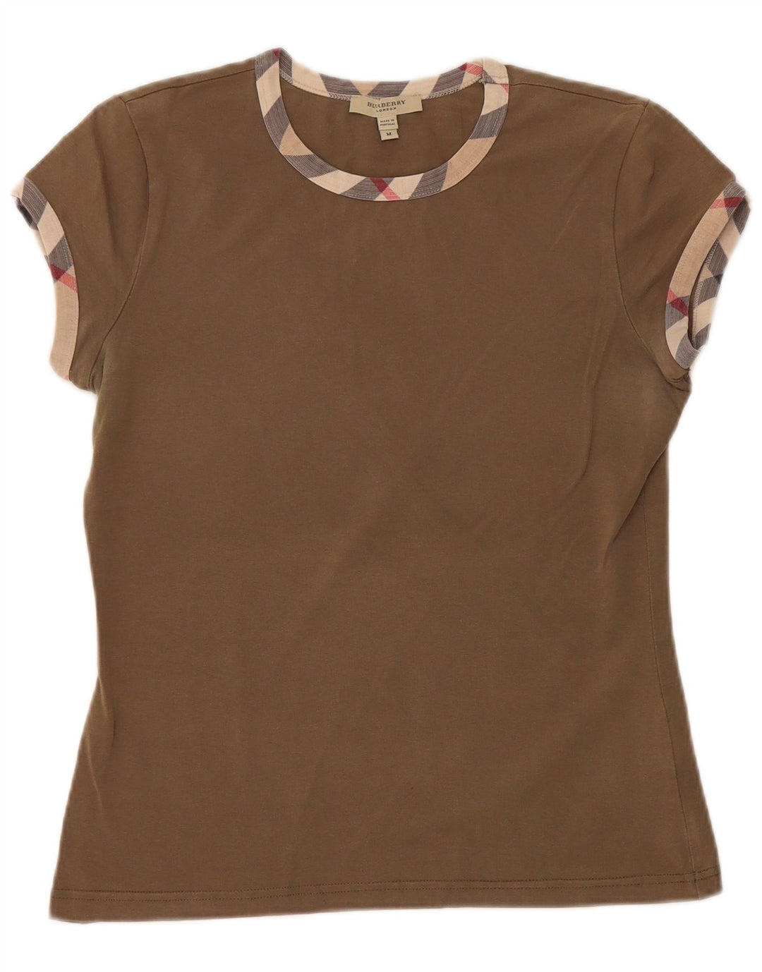 Camiseta feminina BURBERRY UK 12 algodão cáqui médio