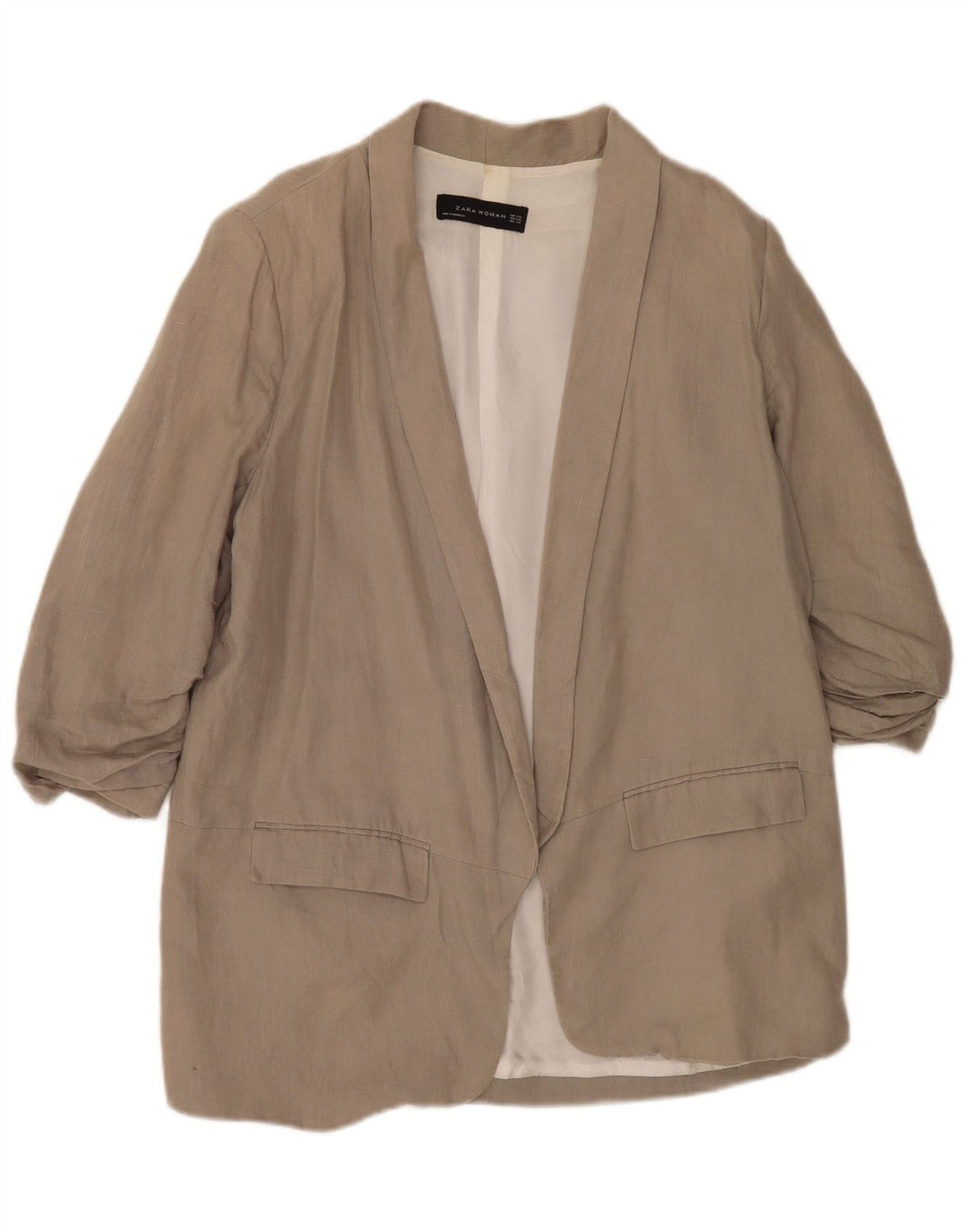 Zara Jaqueta blazer feminina manga 3/4 aberta Reino Unido 22 2XL cinza viscose