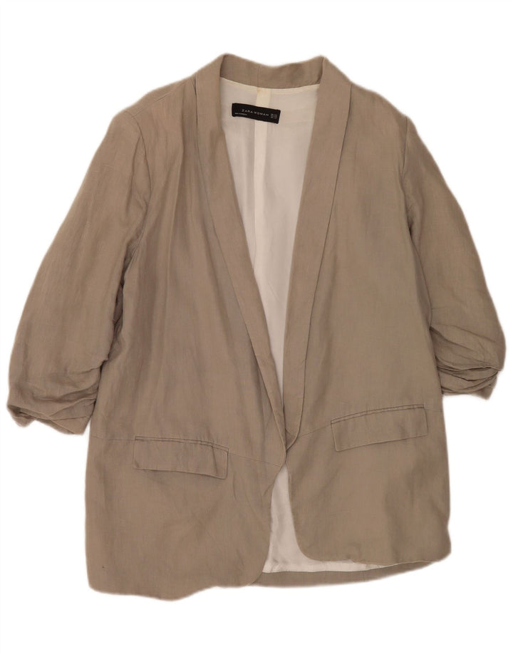 Zara Jaqueta blazer feminina manga 3/4 aberta Reino Unido 22 2XL cinza viscose