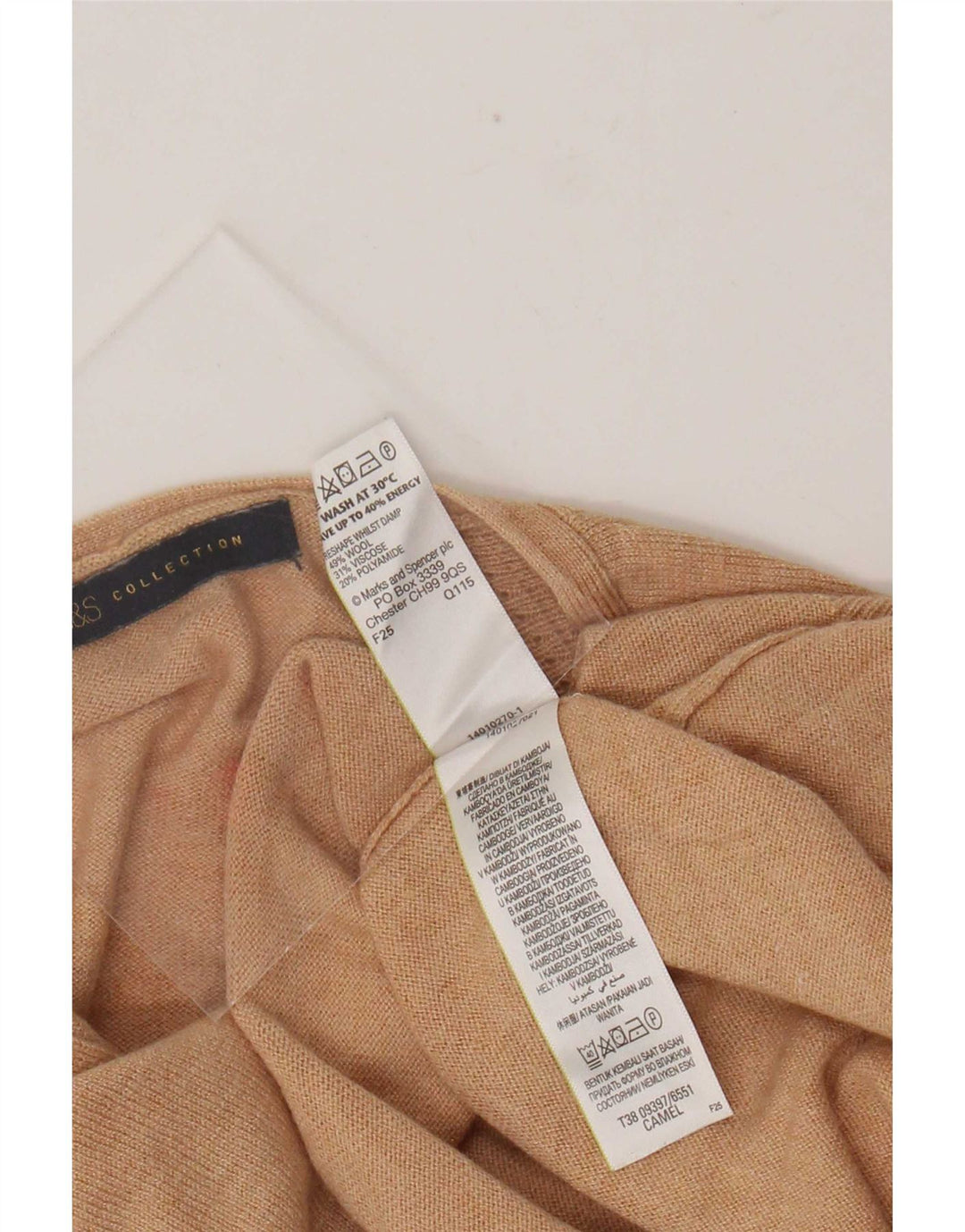 Suéter feminino Marks & Spencer com decote em V Reino Unido 12 lã bege médio