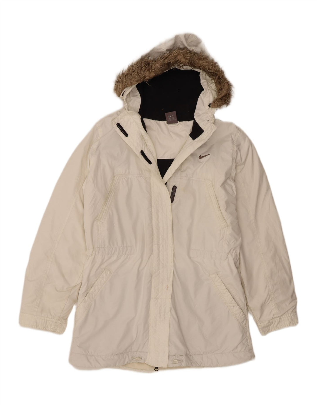 Jaqueta corta-vento feminina Nike com capuz Reino Unido 14/16 grande poliéster branco