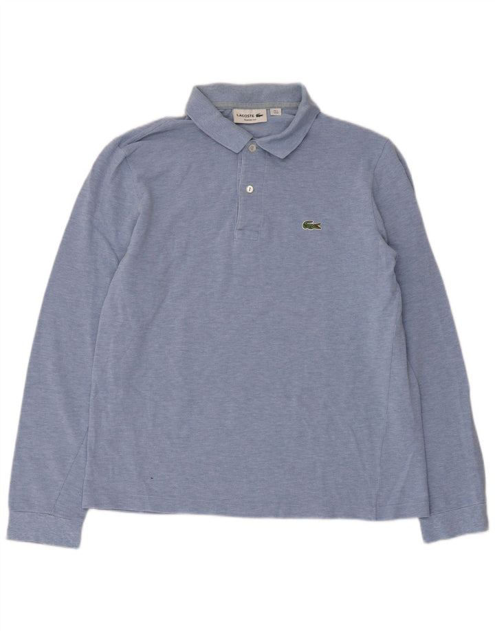 Camisa polo masculina Lacoste de manga comprida Classic Fit tamanho 4 médio azul manchado