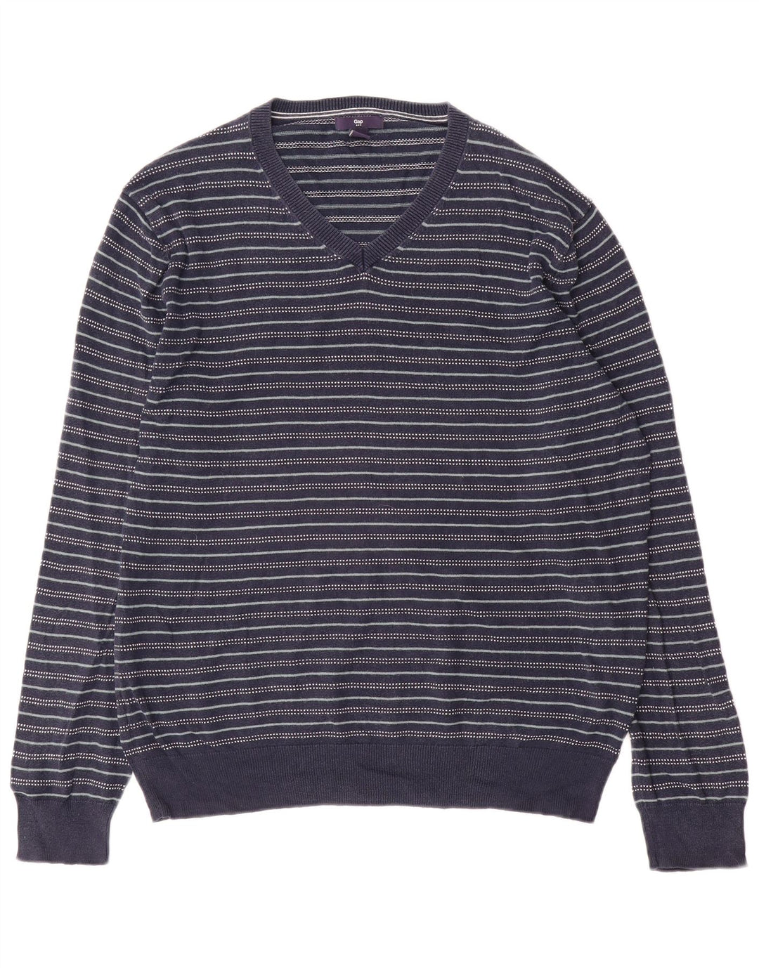 Suéter masculino Gap com gola V e algodão listrado azul marinho médio