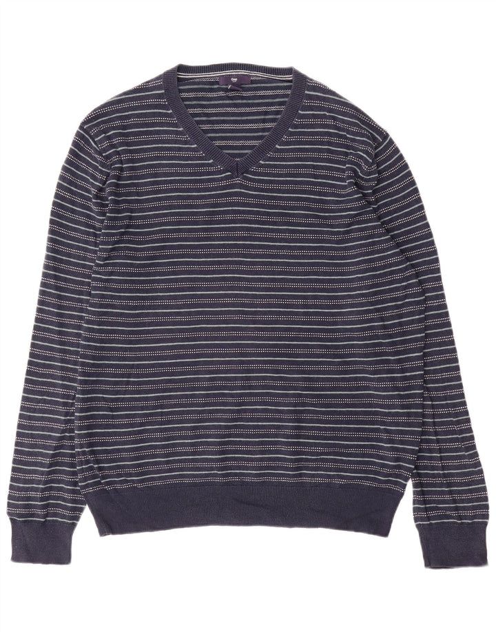 Suéter masculino Gap com gola V e algodão listrado azul marinho médio