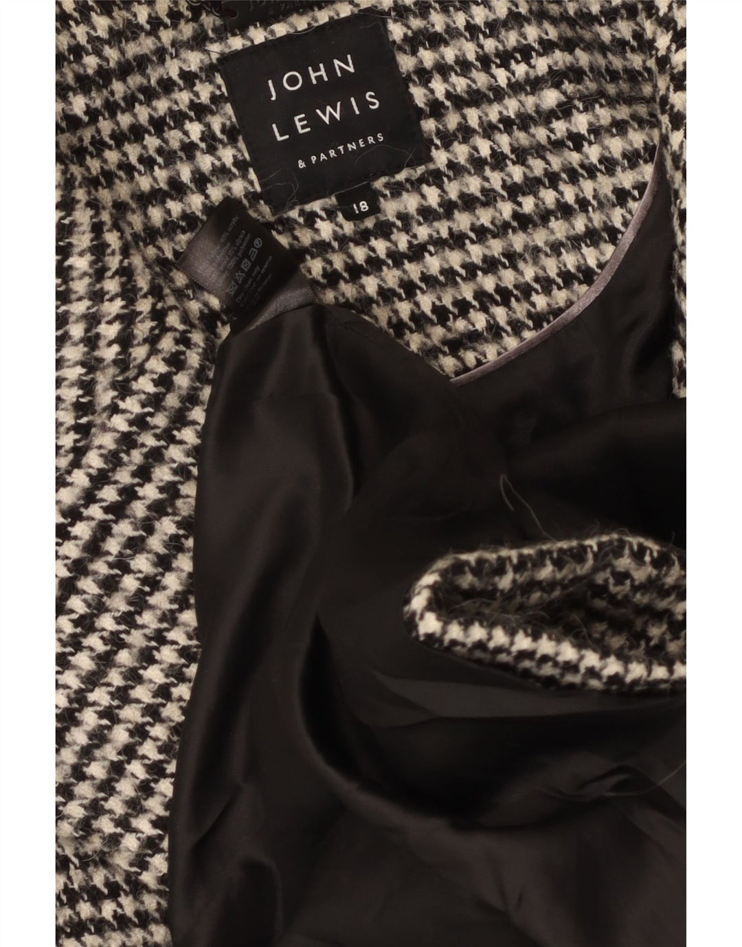 Casaco feminino John Lewis com peito duplo grande UK 18 XL preto Houndstooth